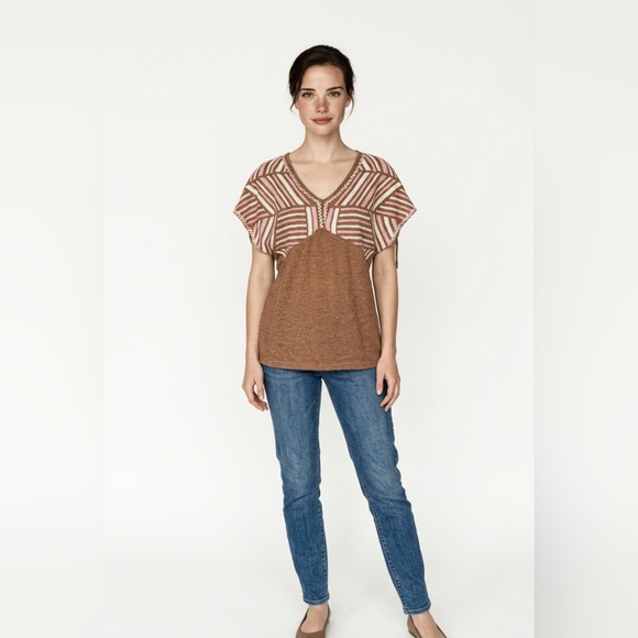 Savanna Jane Tops - Savanna Jane Brown and Pink Patterned Blouse